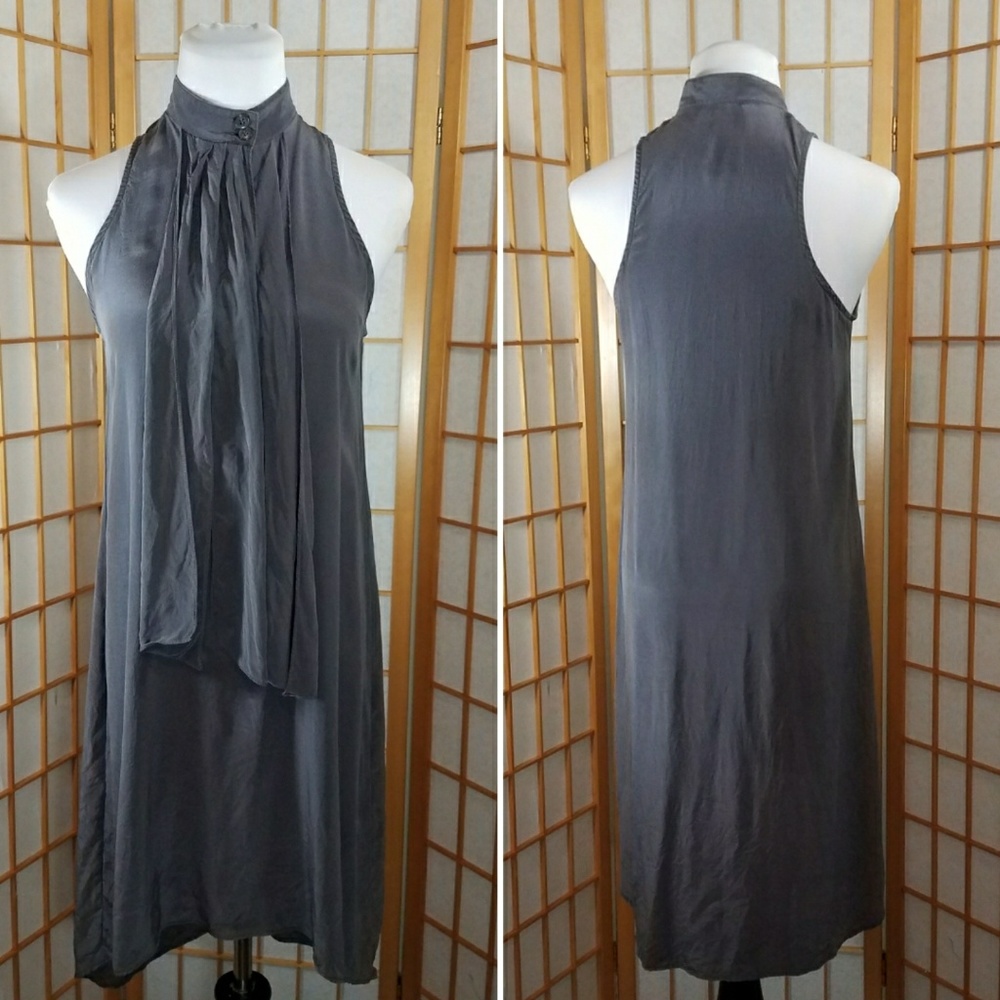 Tucker gray 100% silk dress button collar neck